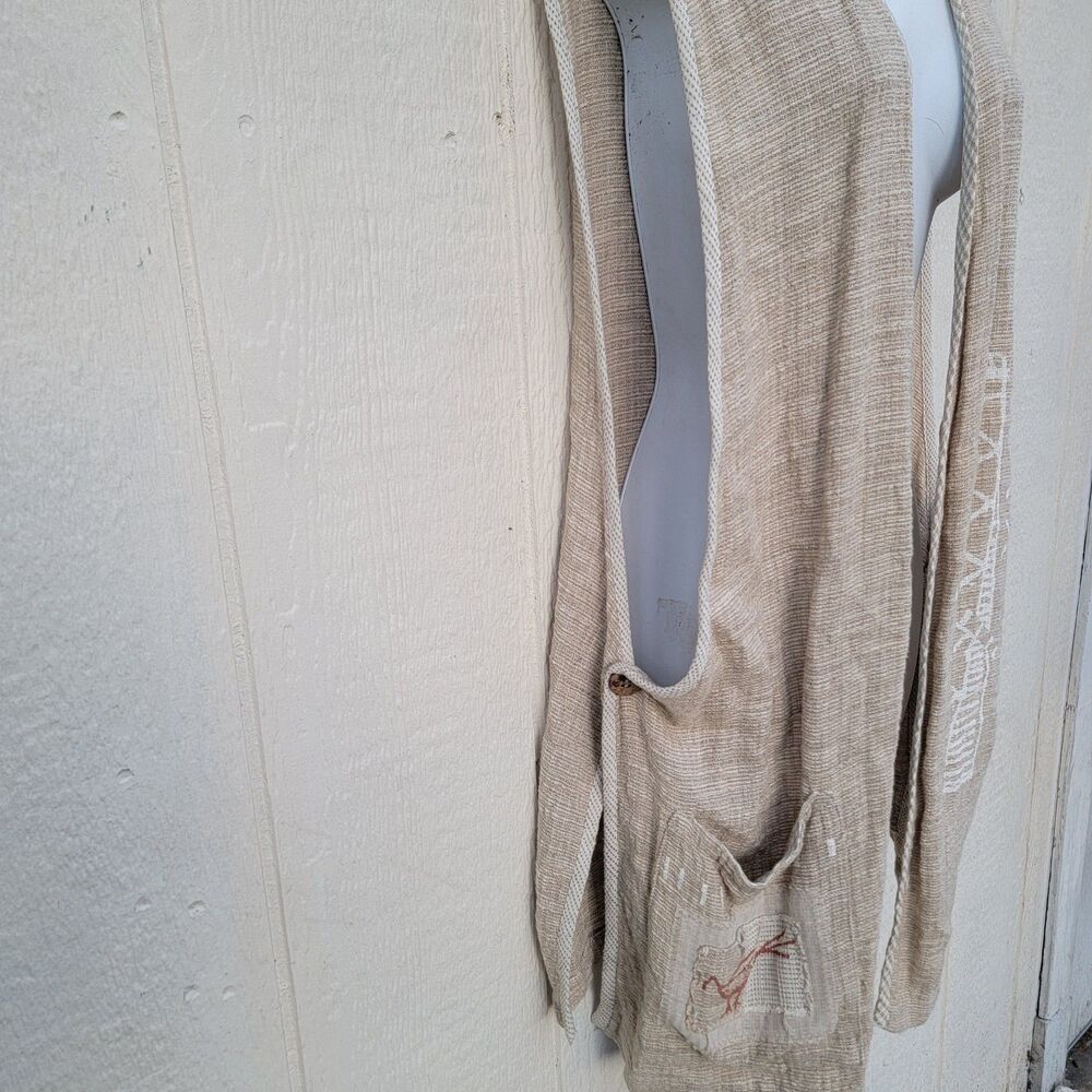 Linen blend long line embroidered vest wmns Sz L Artsy Lagenlook Art To Wear - Picture 4 of 8